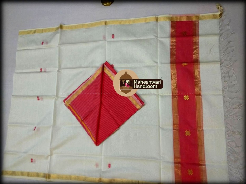 Maheshwari Red-grey Top And Dupatta Material