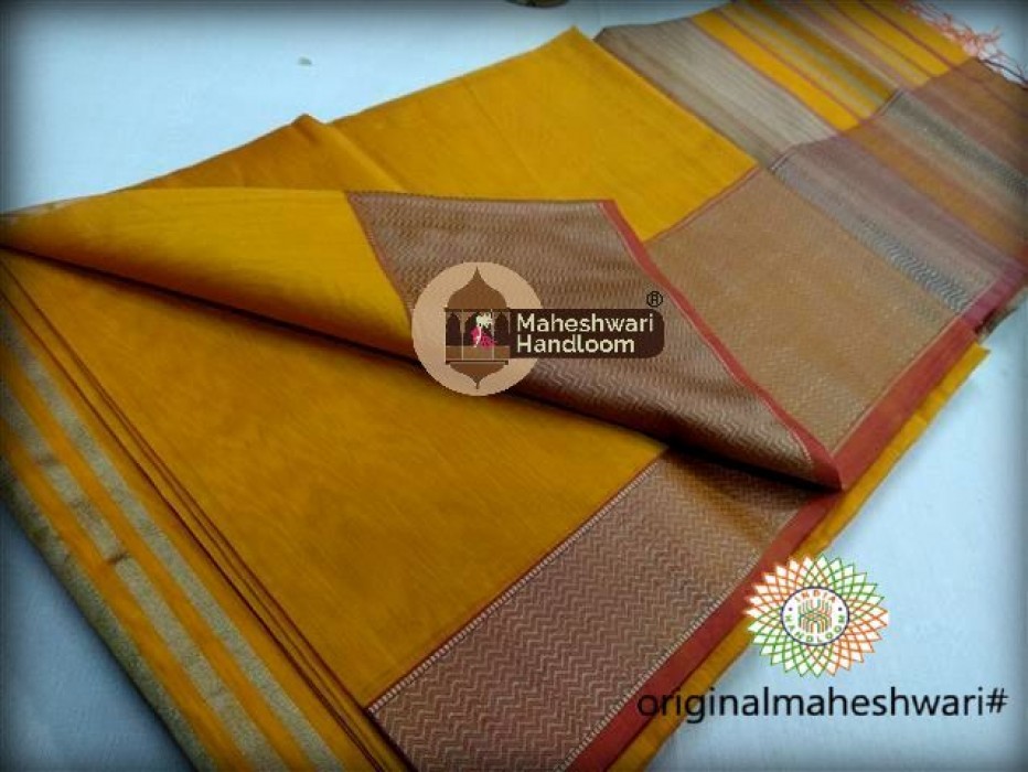 Maheshwari Mustard Yellow Resham skirt Border saree