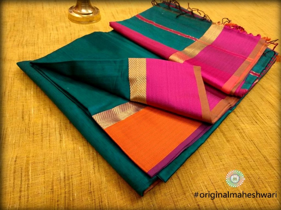 Maheshwari Dark Chintamani Ganga Jamuna saree