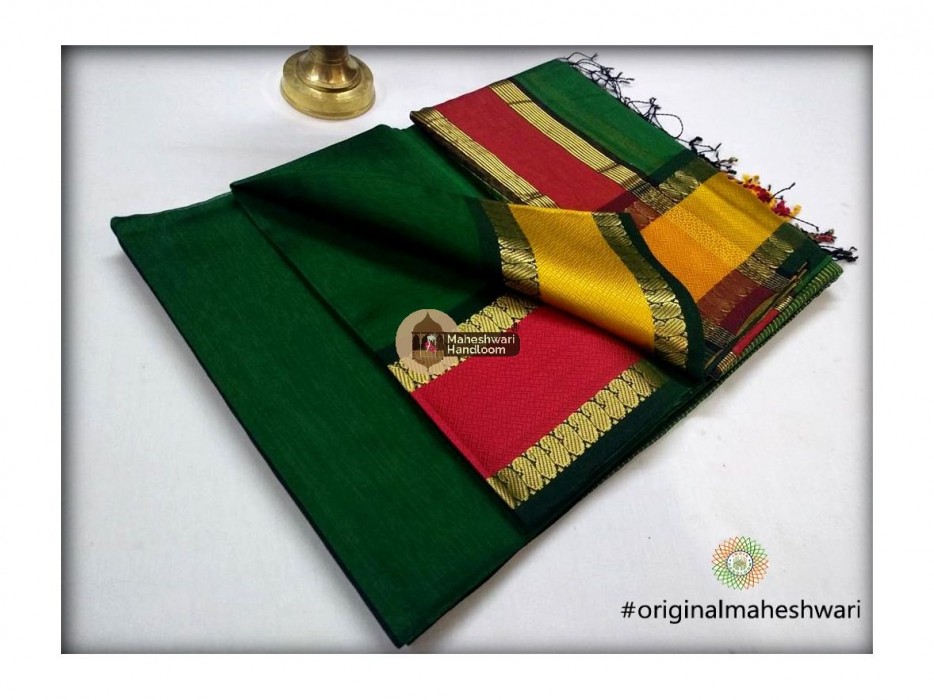 Maheshwari Chutney Green Keri buti Border Saree