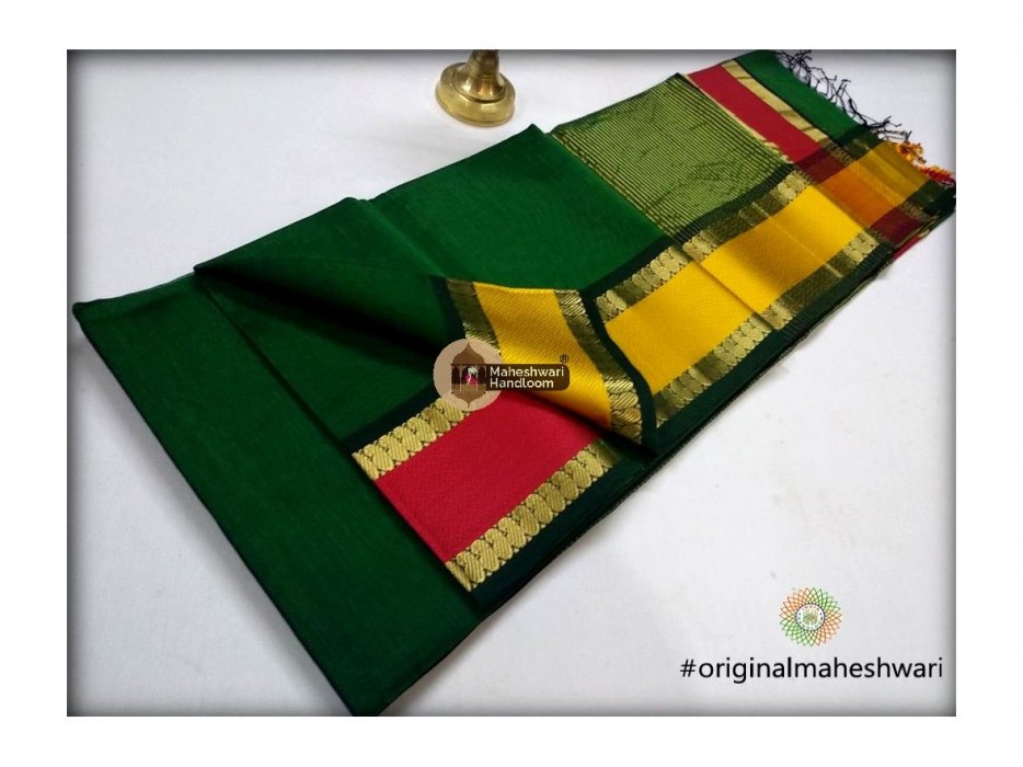 Maheshwari Chutney Green Keri buti Border Saree