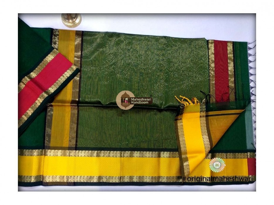 Maheshwari Chutney Green Keri buti Border Saree