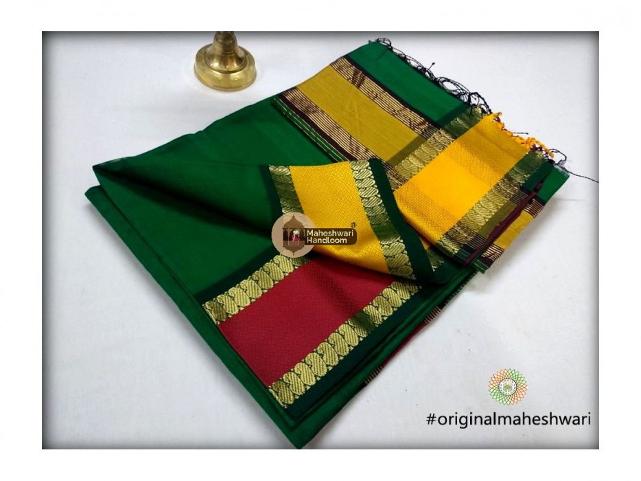 Maheshwari Chutney Green Keri buti Border Saree