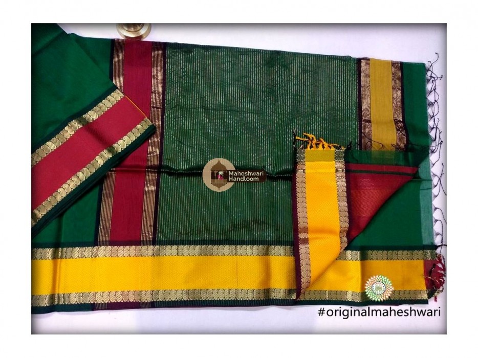 Maheshwari Chutney Green Keri buti Border Saree