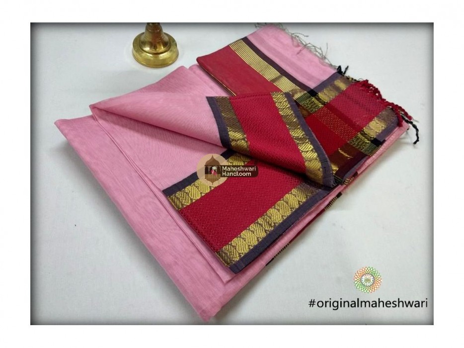 Maheshwari Rose Pink Keri buti Border Saree