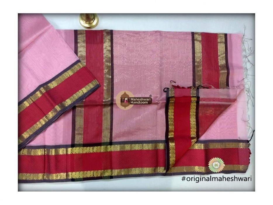 Maheshwari Rose Pink Keri buti Border Saree