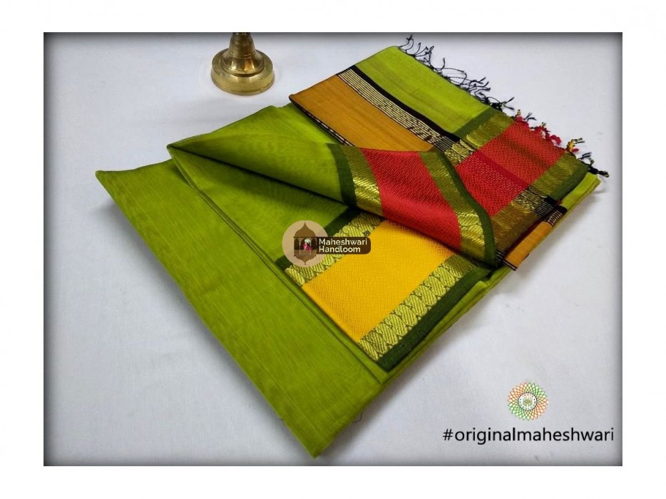 Maheshwari Leaf Green Keri buti Border Saree