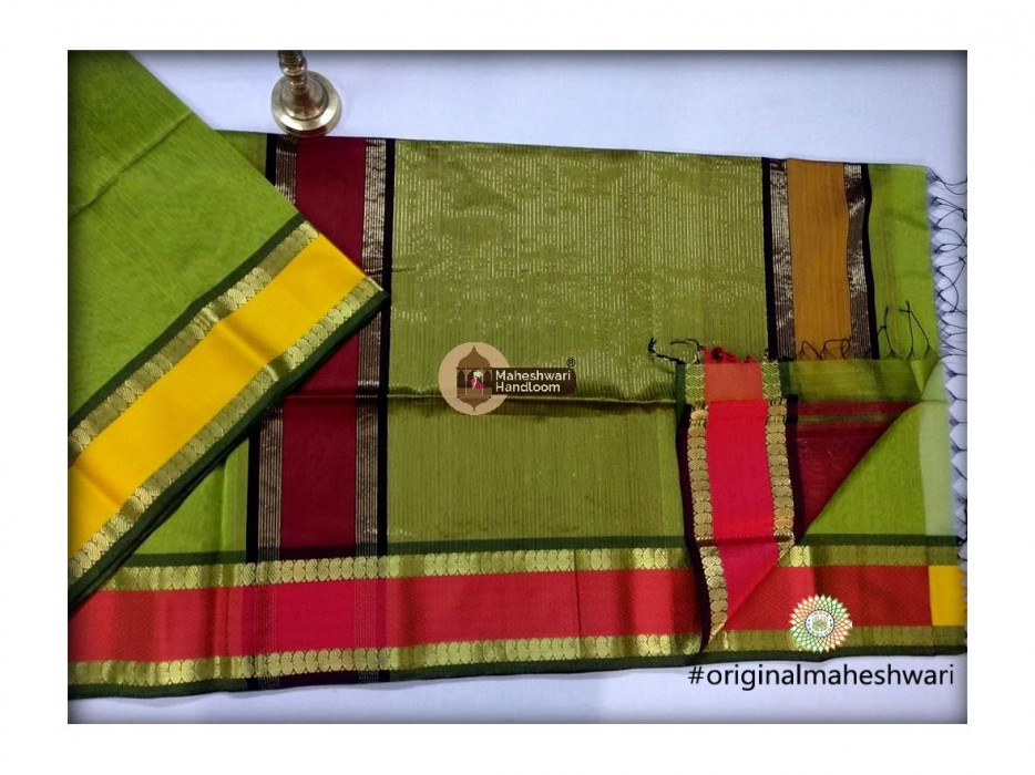 Maheshwari Leaf Green Keri buti Border Saree