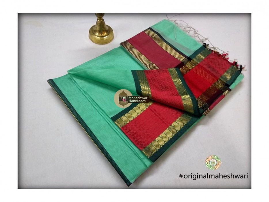 Maheshwari Sea Green Keri buti Border Saree