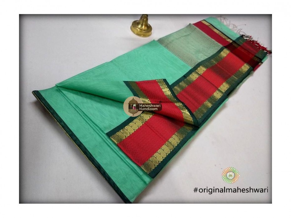 Maheshwari Sea Green Keri buti Border Saree