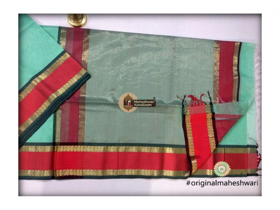 Maheshwari Sea Green Keri buti Border Saree