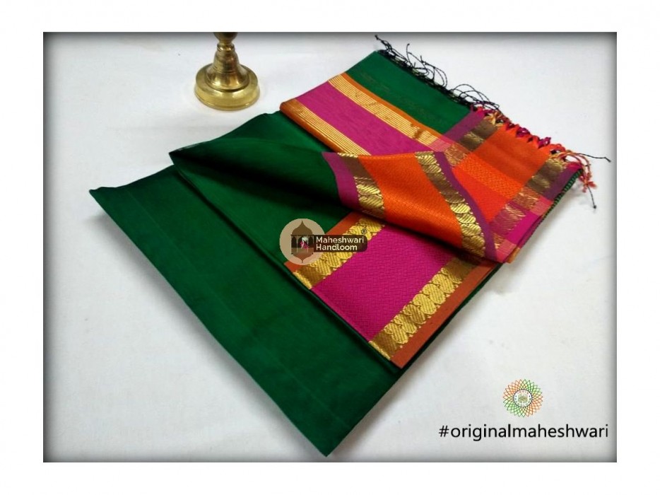 Maheshwari Chutney Green Keri buti Border Saree