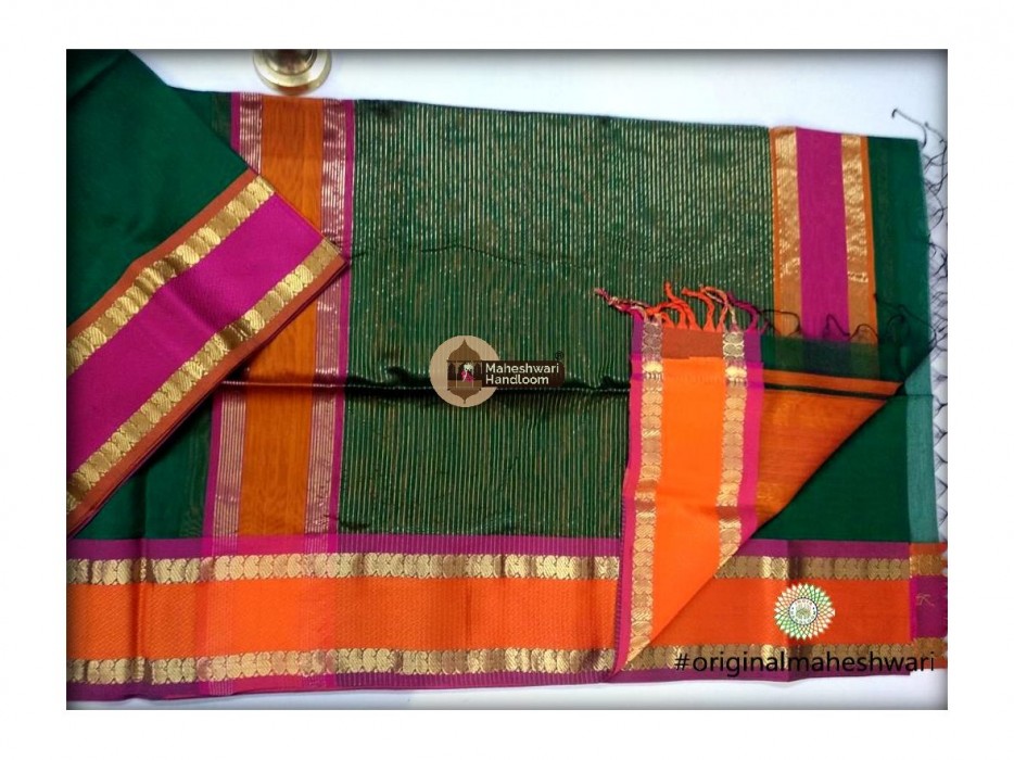 Maheshwari Chutney Green Keri buti Border Saree