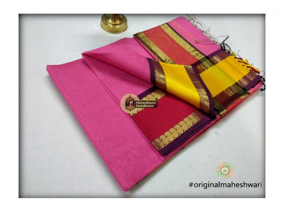 Maheshwari Pink Keri buti Border Saree