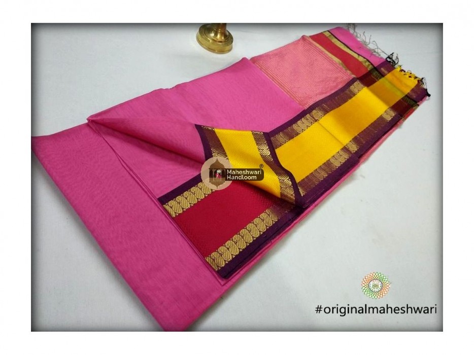 Maheshwari Pink Keri buti Border Saree