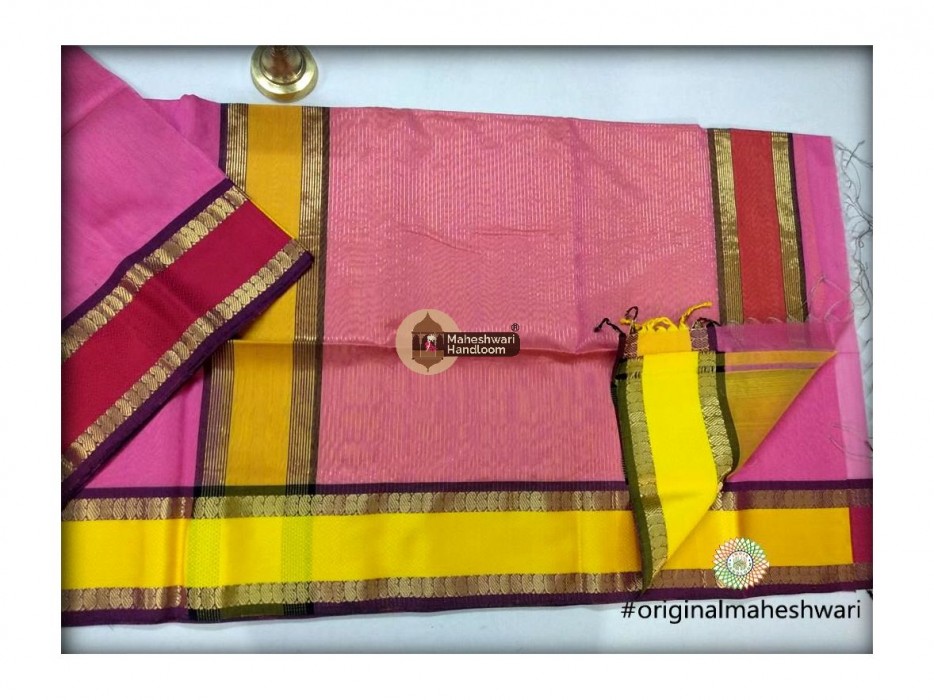 Maheshwari Pink Keri buti Border Saree