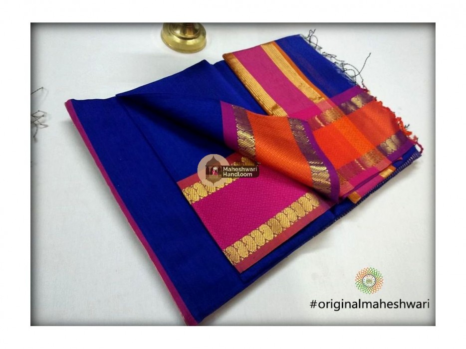 Maheshwari Navy Blue Keri buti Border Saree