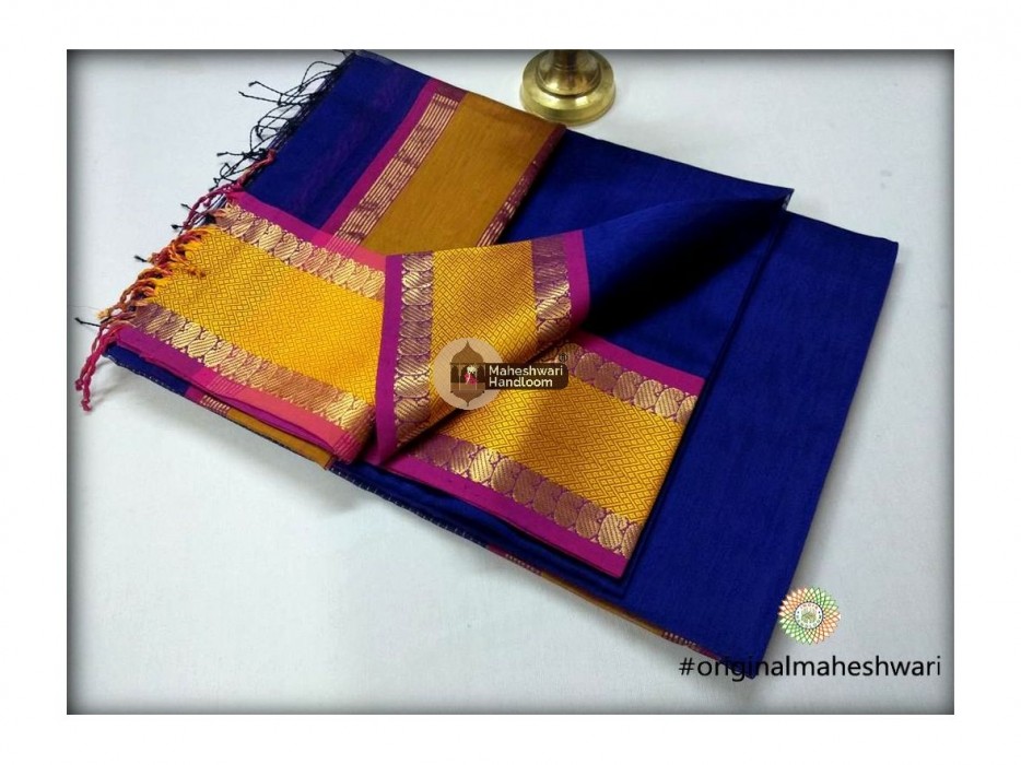 Maheshwari Blue Keri buti Border Saree