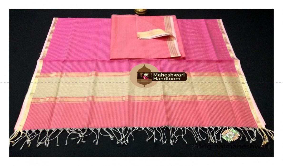 Maheshwari Watermilon  - Pink With Kosa  Top  Dupatta