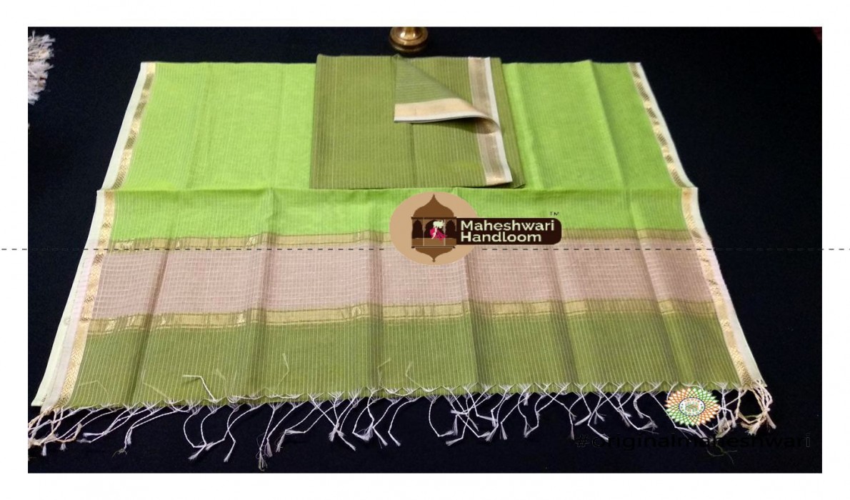 Maheshwari Sublime Green-Light Green  With Kosa  Top  Dupatta