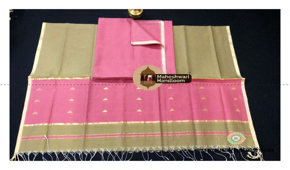 Maheshwari Watermelon - Sand Yellow  Top  Dupatta