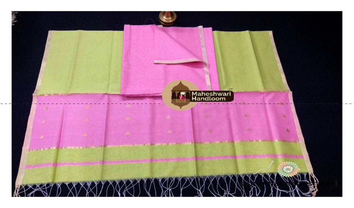 Maheshwari Rose Pink -Light Mehndi   Top  Dupatta