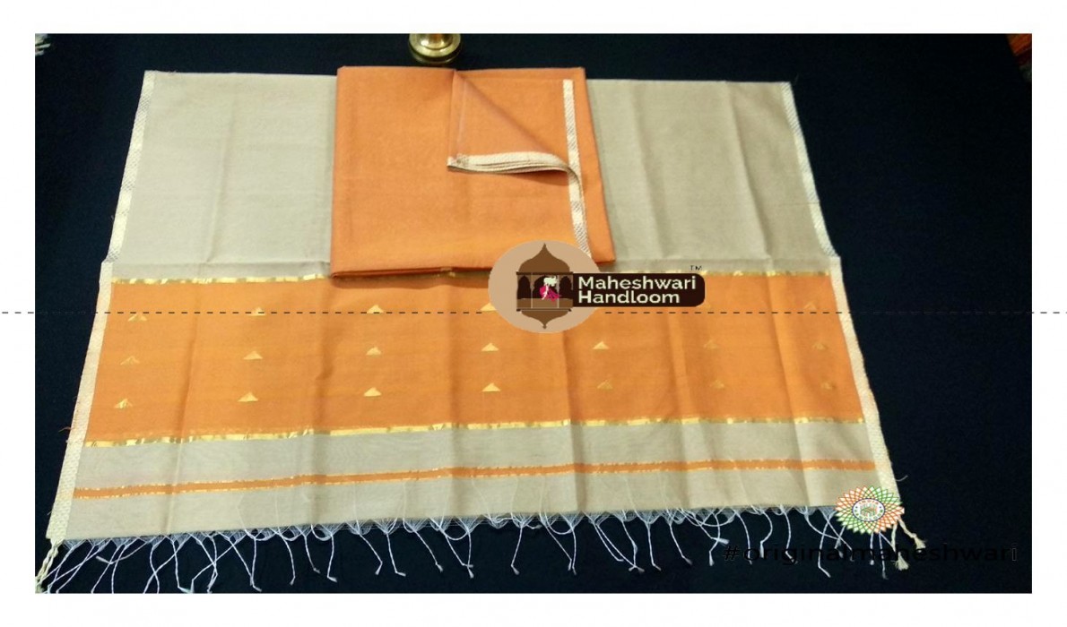 Maheshwari Light  Orange- Neutral Yellow  Top  Dupatta