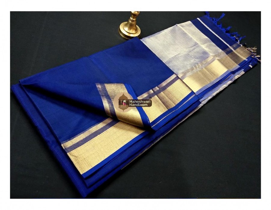 Maheshwari Blue Checks Fabric Saree