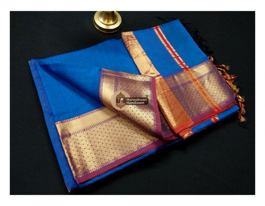 Maheshwari Royal Blue Jari Border Saree