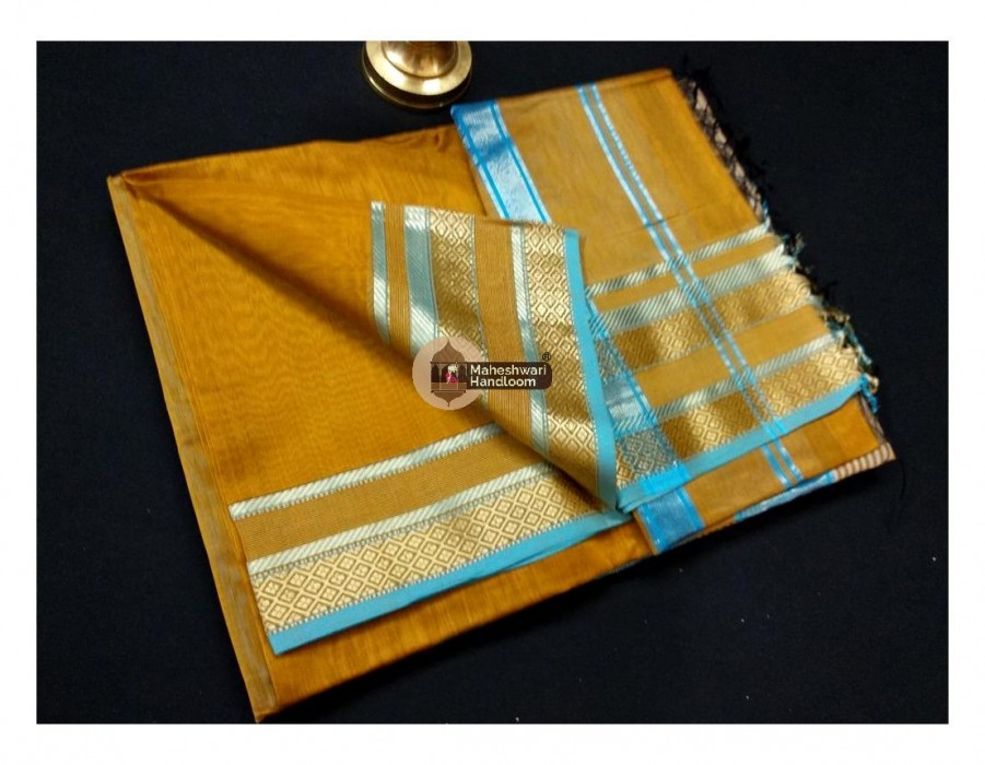 Maheshwari Rust Jari Border Saree