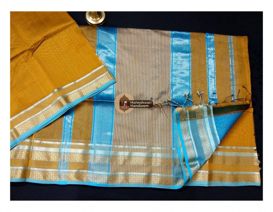 Maheshwari Rust Jari Border Saree