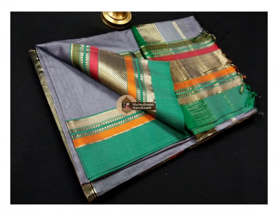 Maheshwari Tussar V Patern Multicolour Jari Border Saree