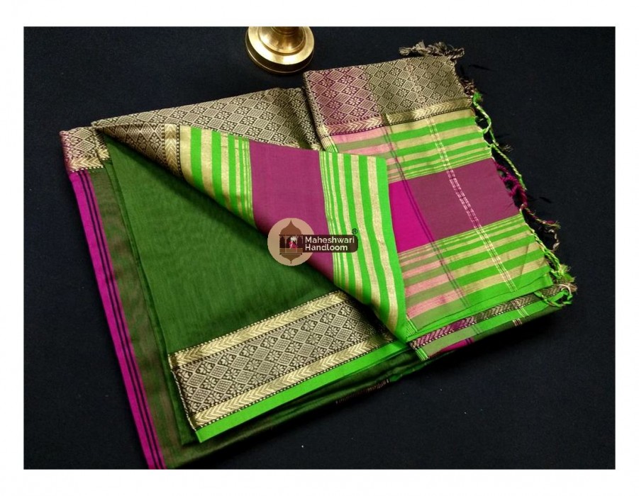 Maheshwari Rama Green Heavy Reaham Border Saree