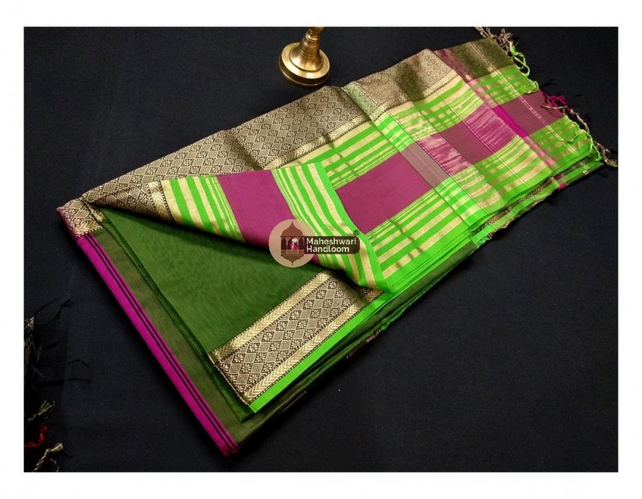 Maheshwari Rama Green Heavy Reaham Border Saree