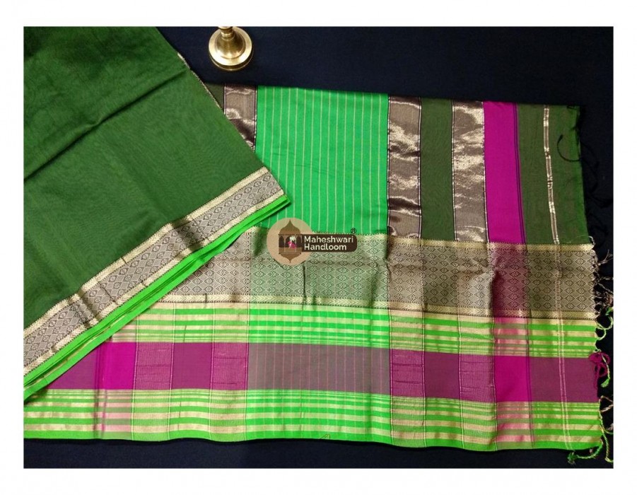 Maheshwari Rama Green Heavy Reaham Border Saree