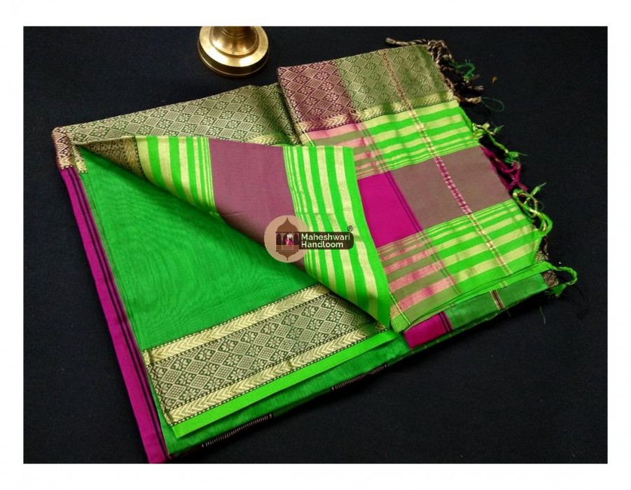 Maheshwari Green Heavy Resham Border Saree