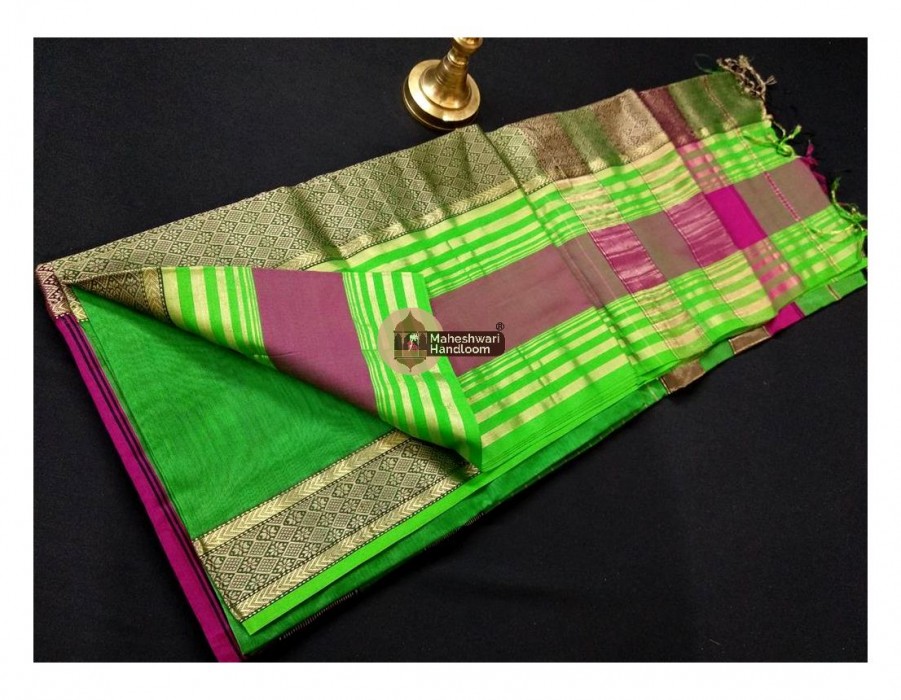 Maheshwari Green Heavy Resham Border Saree