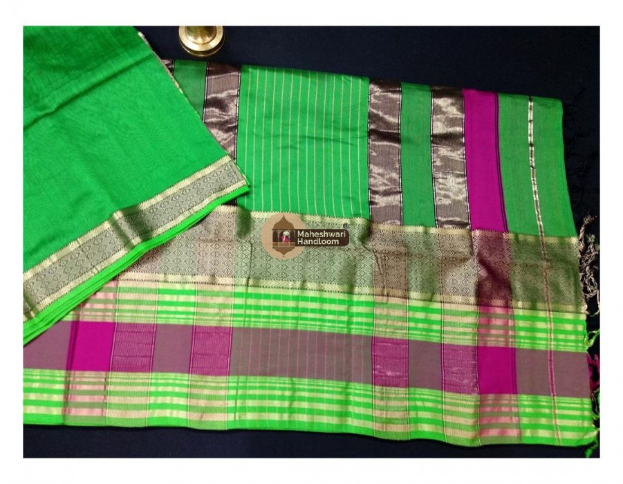 Maheshwari Green Heavy Resham Border Saree