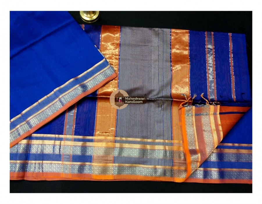 Maheshwari Blue Jari Border Saree