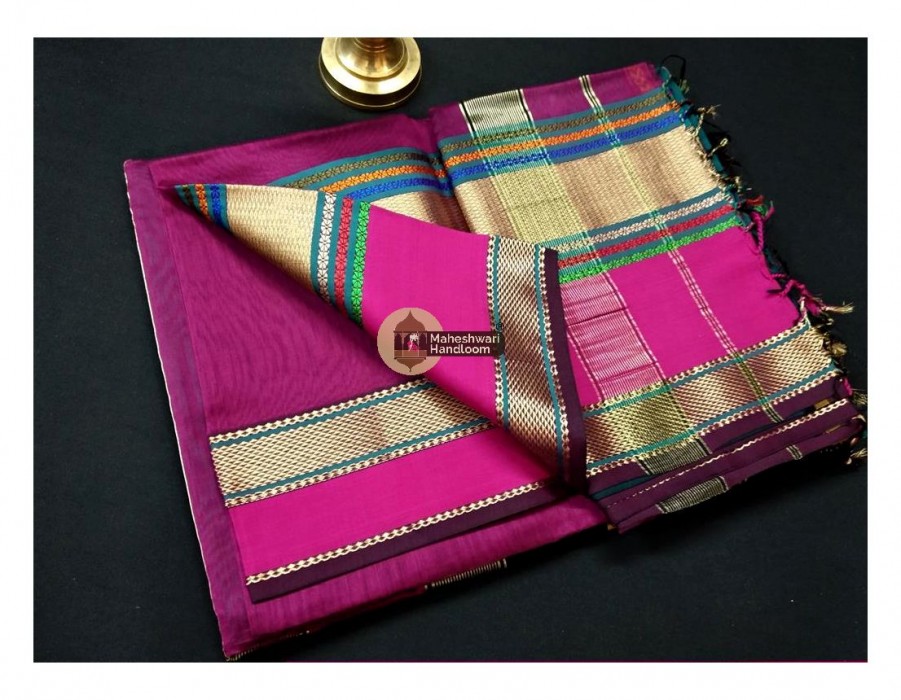 Maheshwari Purple Resham Border Saree 