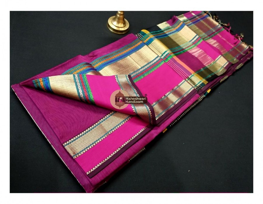 Maheshwari Purple Resham Border Saree 