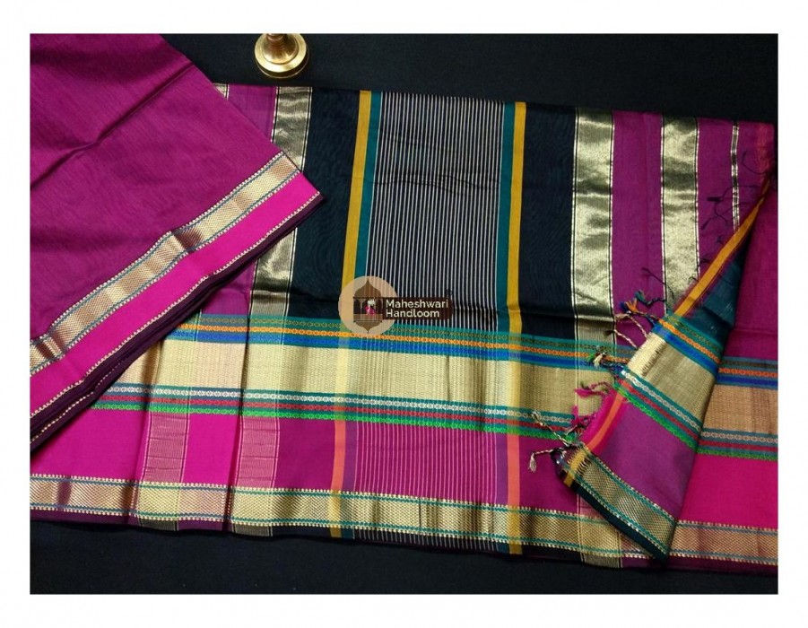 Maheshwari Purple Resham Border Saree 