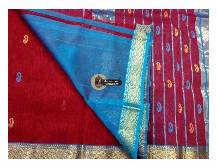 Maheshwari Red Buti Weave Jari Border Saree