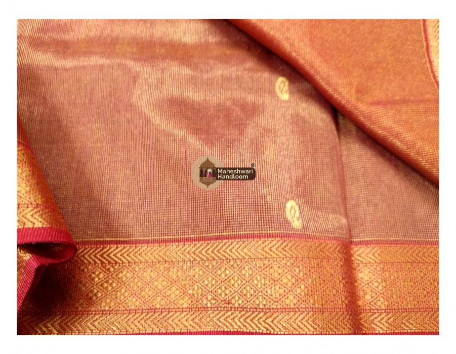 Maheshwari Orange Tissue Buti  Pallu Weaving Saree