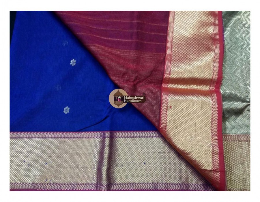 Maheshwari Royal Blue Bootie Weave Heavy  Jari Pallu Saree