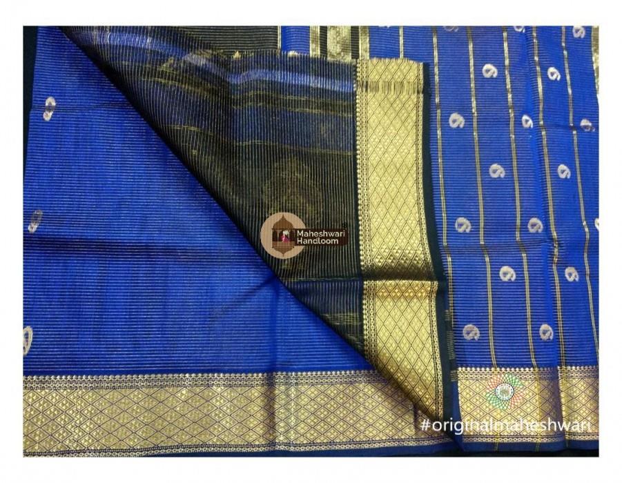 Maheshwari Royal blue Tissue Buta Pallu Weaving Saree