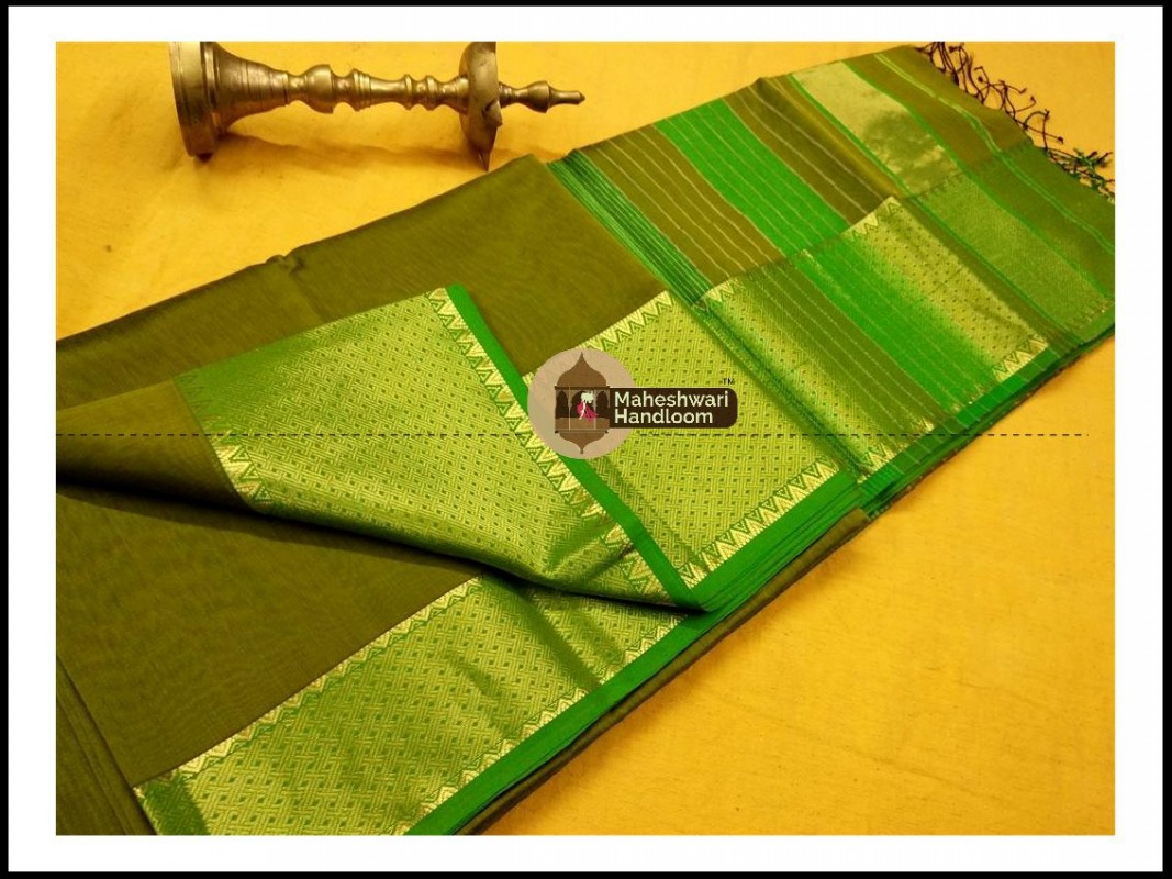 Maheshwari Mehandi Green Jari skirt Temple Border saree