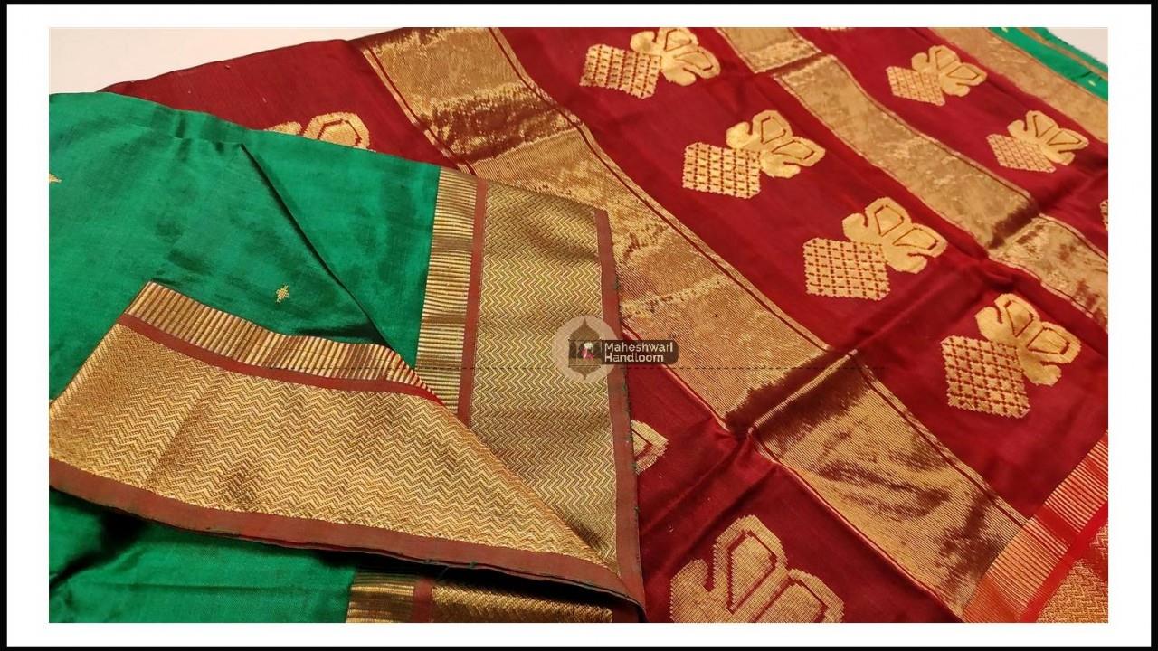 Maheshwari Chutney Green Pure Silk Saree With Buta Buti Weaving