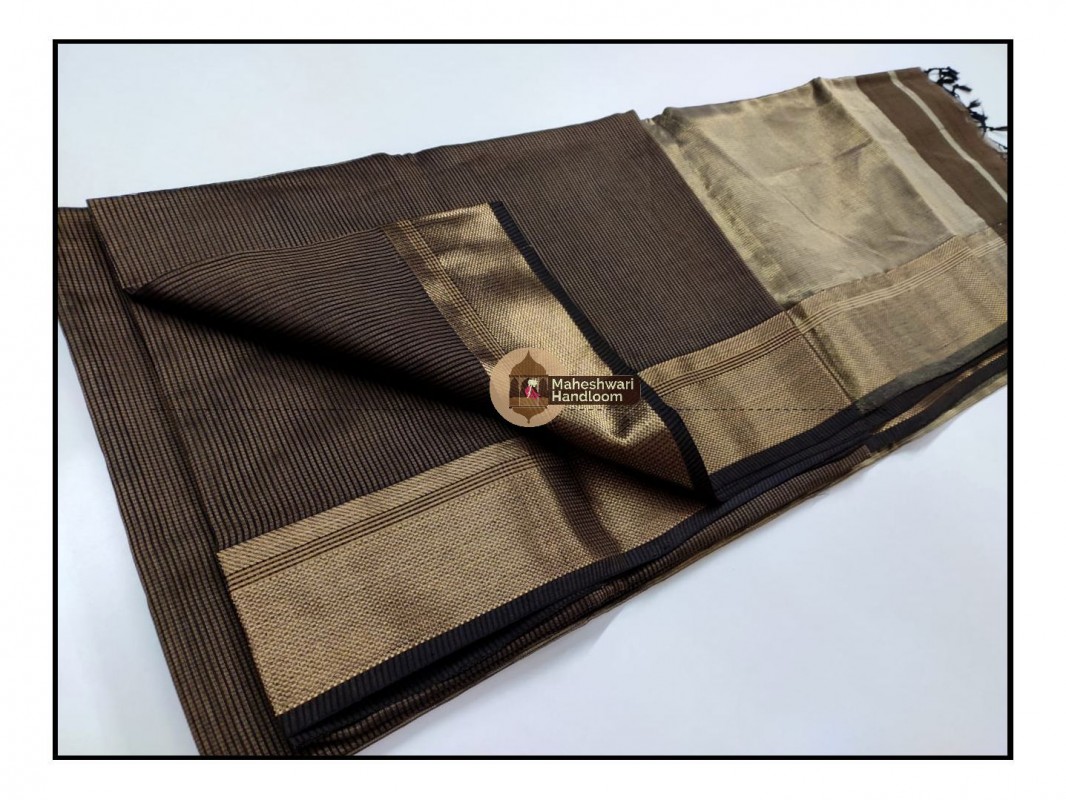 Maheshwari Chocolate Brown  Checks Fabric Saree