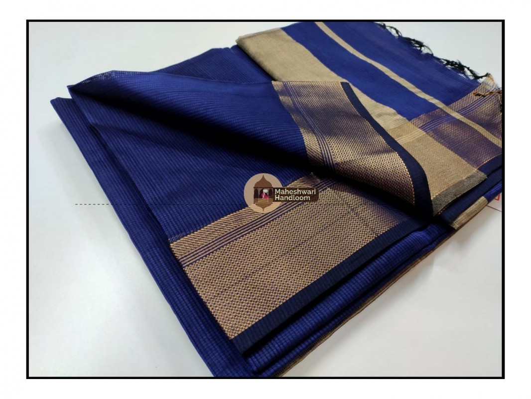 Maheshwari Blue Checks Fabric Saree 